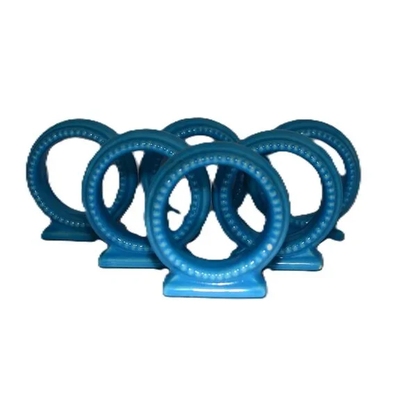 Set Of 6 Ceramic Blue Napkin Rings Dining Accessories Table Decor - Picture 2 of 5